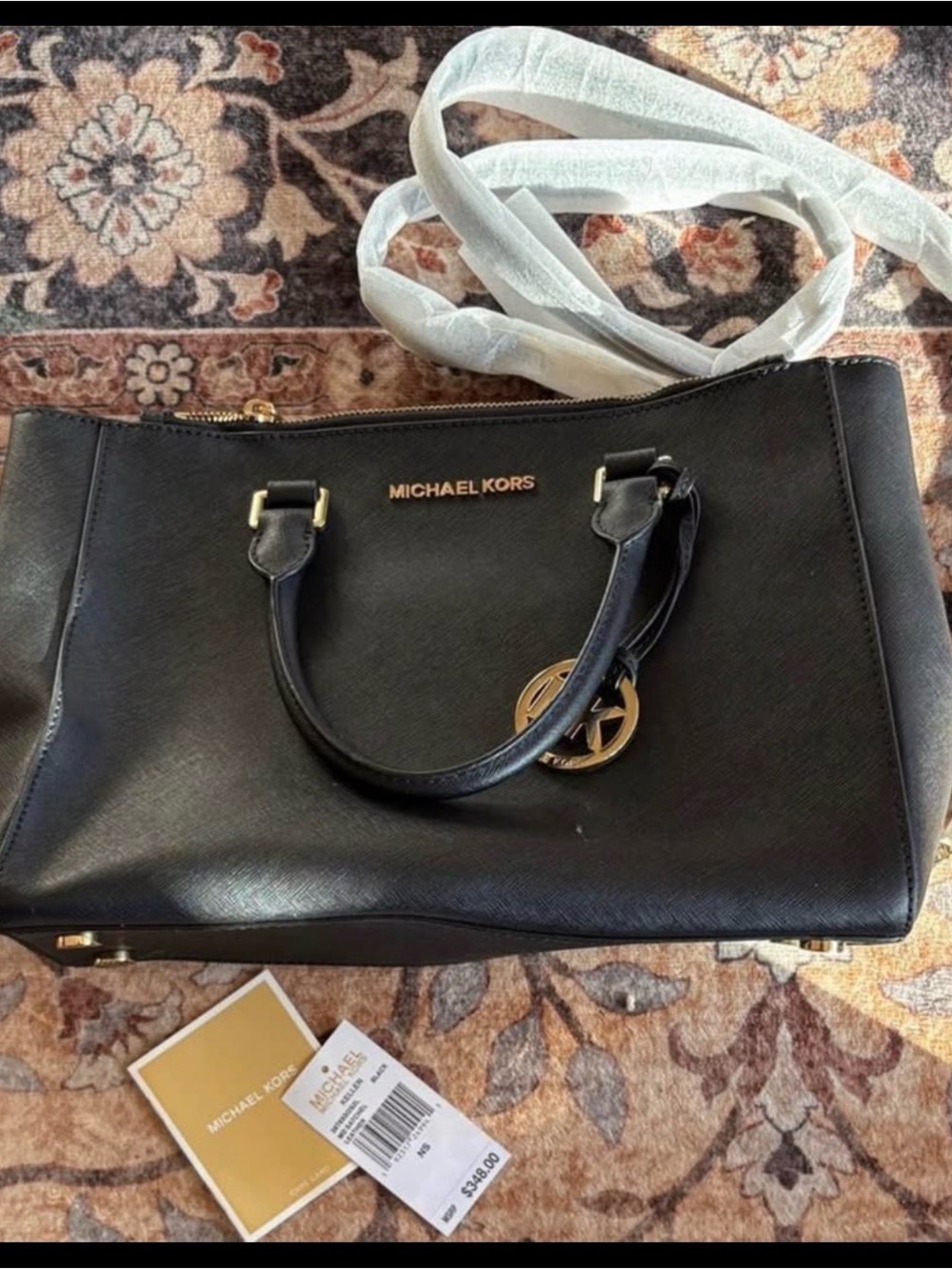 Michael Kors Black Saffiano Leather Satchel - Gold Hardware